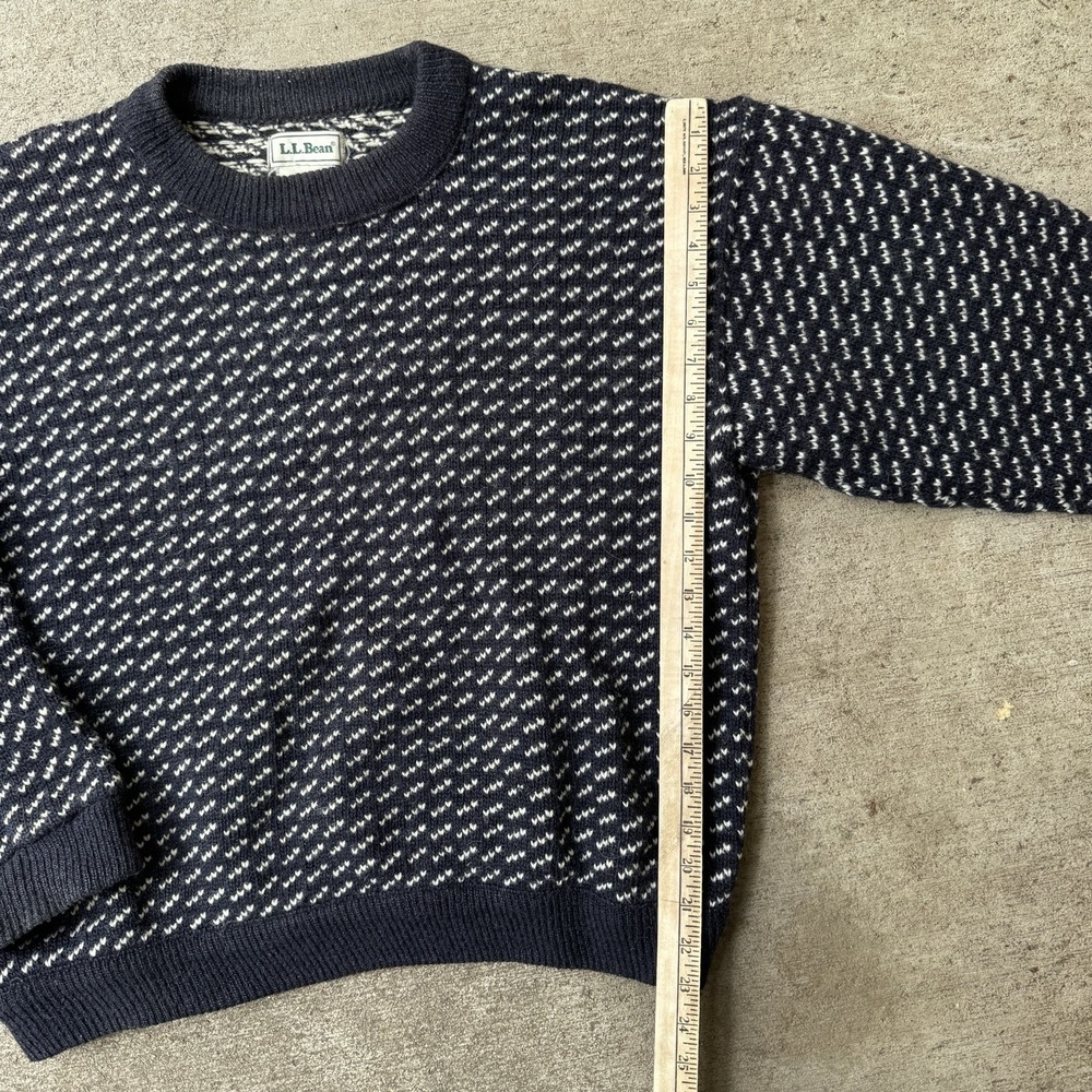 Vintage 80s LL Bean Birdseye Sweater Wool Norwegian Large Distressed Navy Blue - Picture 7 of 9